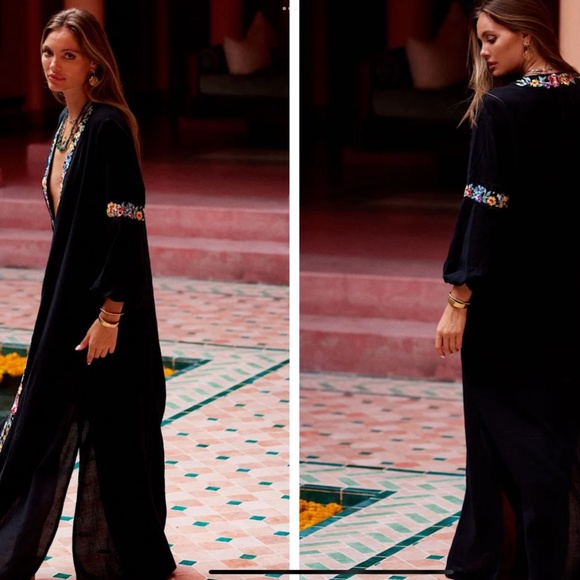 Chasing Unicorns Never My Love Embroidered Maxi Dress Black M NWT - Picture 4 of 12